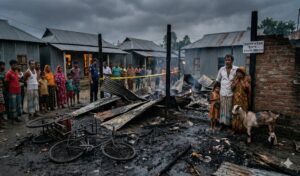 Poverty-Stricken Family Devastated as Fire Razes Home and Livestock in Kishoreganj